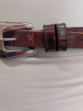 Classic Brown Leather Men's Belt with Silver Buckle